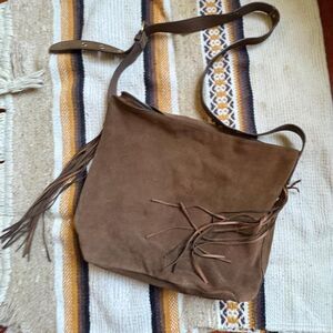 Gap Women's Brown Suede Shoulder Bag with Fringe